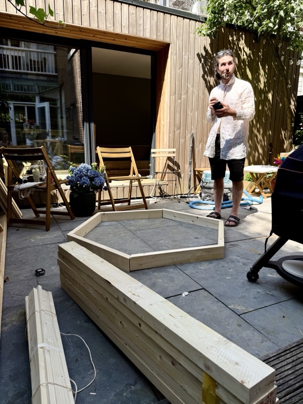 Wooden frames under construction in a workshop