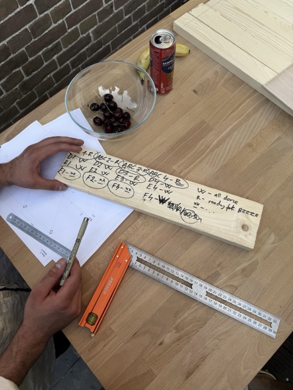 Marking out timber on a workbench