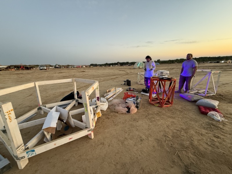 Frame sections laid out on the playa