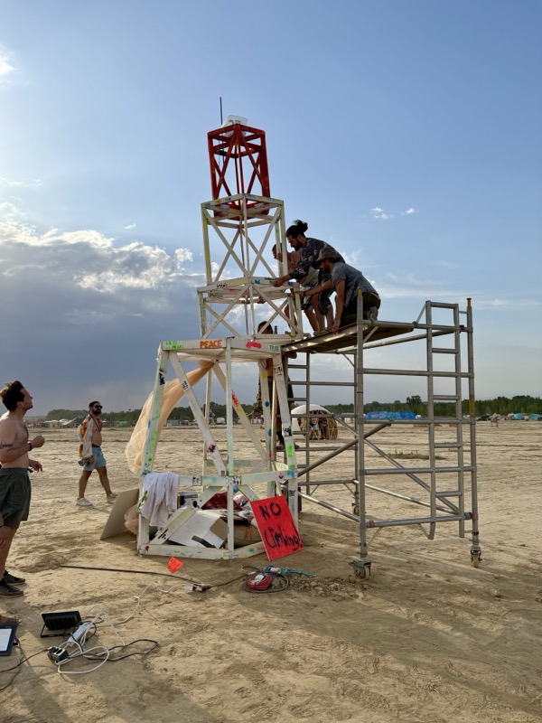 Stacking the sections of the lighthouse