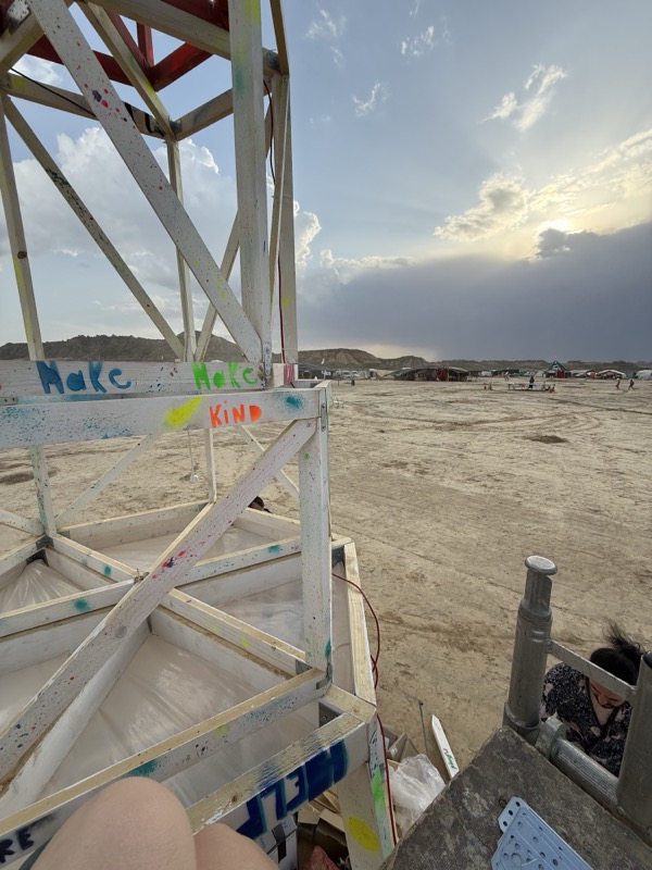 The lower frame standing on the playa